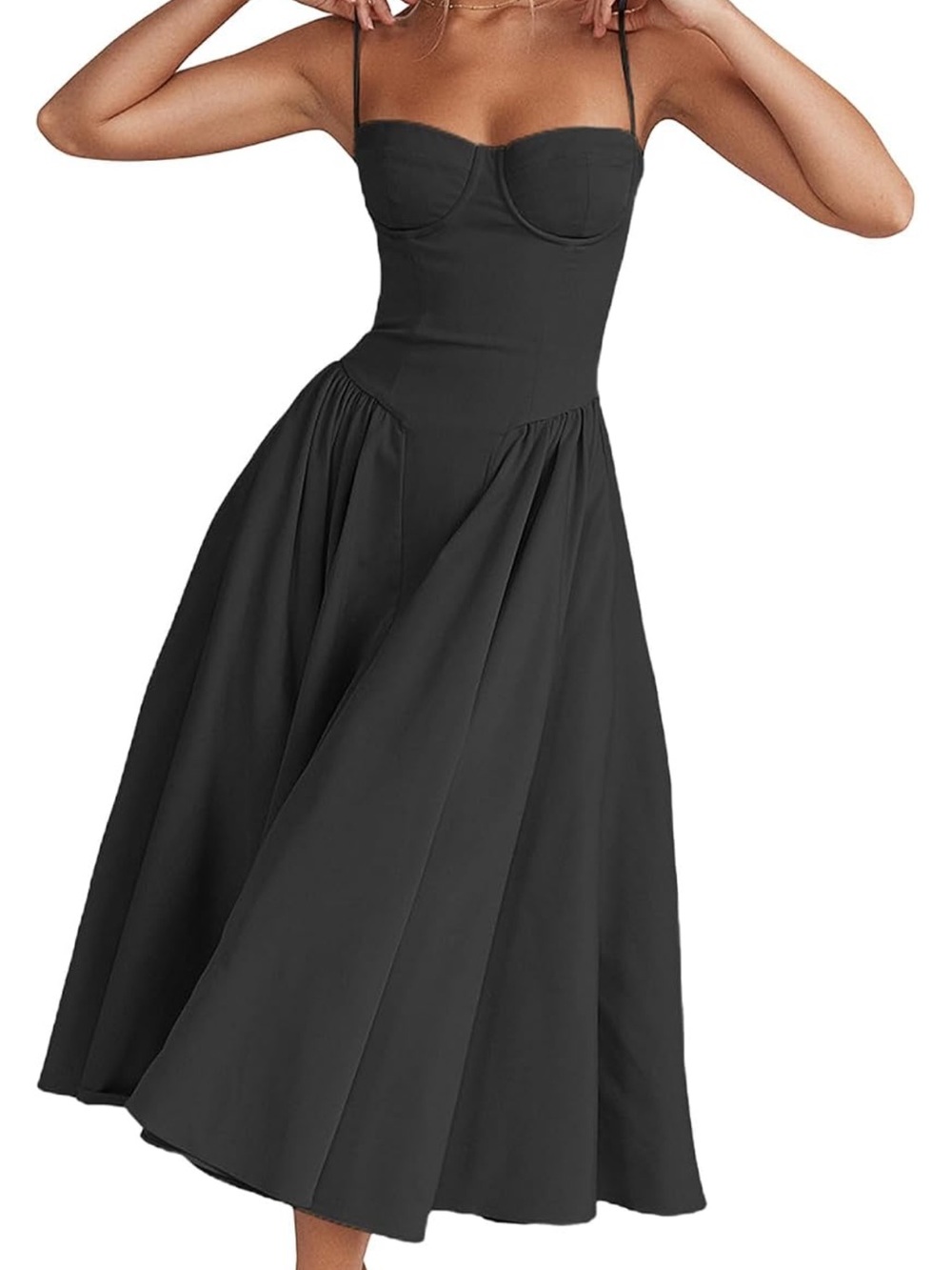 Strapless Black Fit-and-Flare Midi Dress